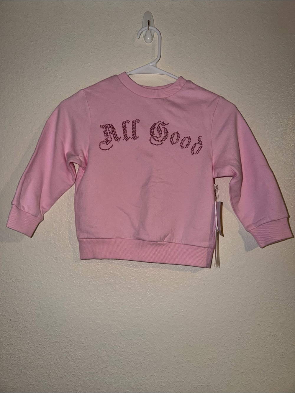 Good American "All Good" Pink Kids Sweatshirt with Rhinestones 3T NWT